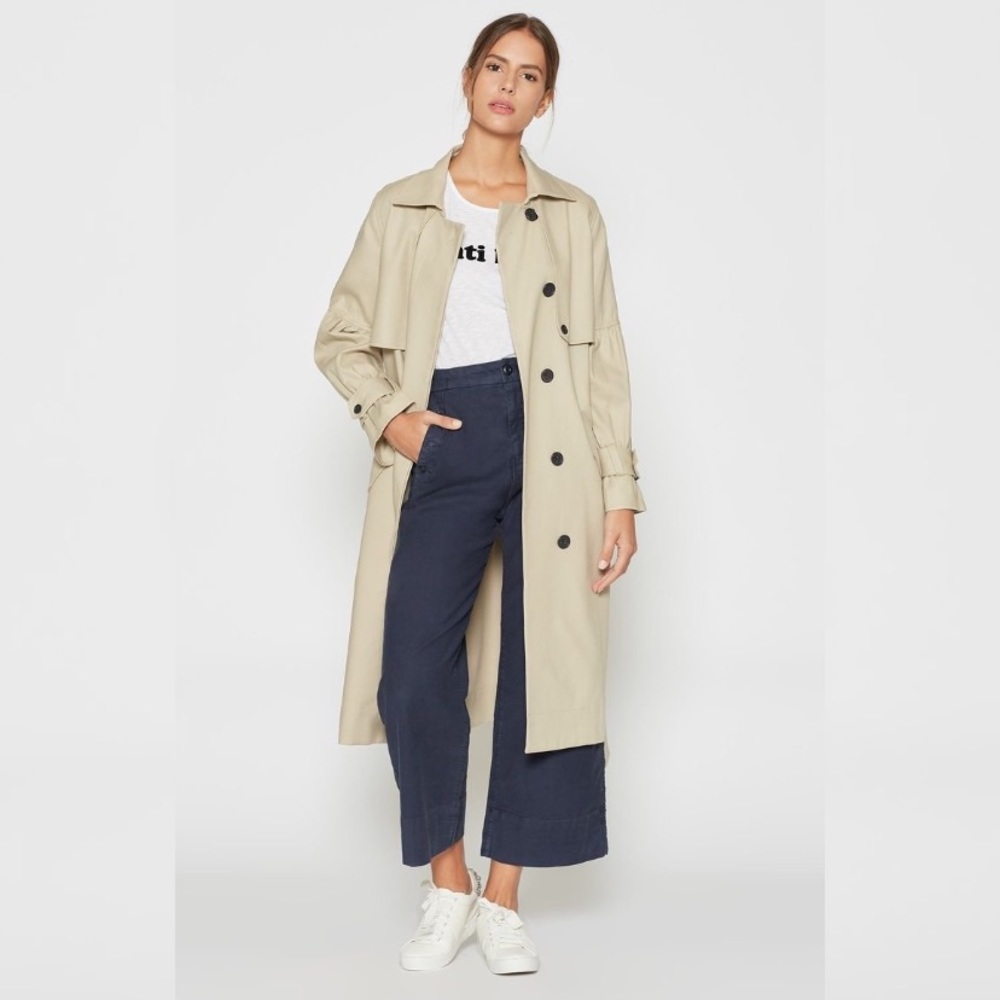 Joie Alwena Khaki Belted Long Cotton Trench Coat